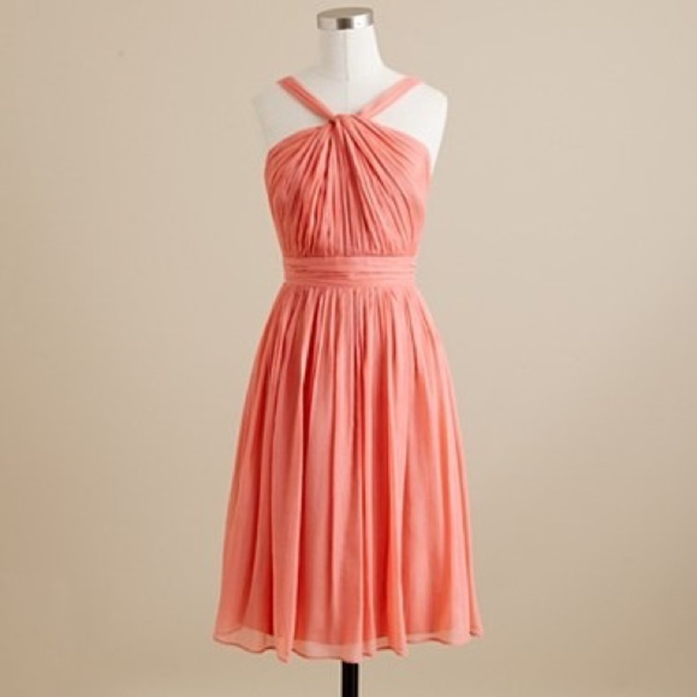 JCrew Bright Coral Sinclair Dress in Silk Chiffon 00P